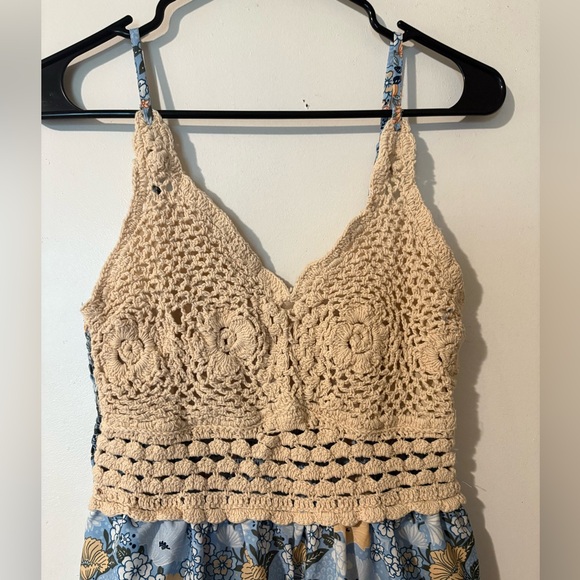 BOG Collective Floral Wide Leg Pantsuit with Crochet Top. Size women’s medium. - Picture 2 of 8